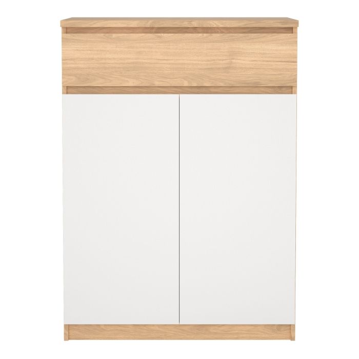 Naia Shoe Cabinet with 2 Doors 1 Drawer in Jackson Hickory Oak and White