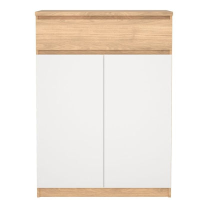 Naia Shoe Cabinet with 2 Doors 1 Drawer in Jackson Hickory Oak and White