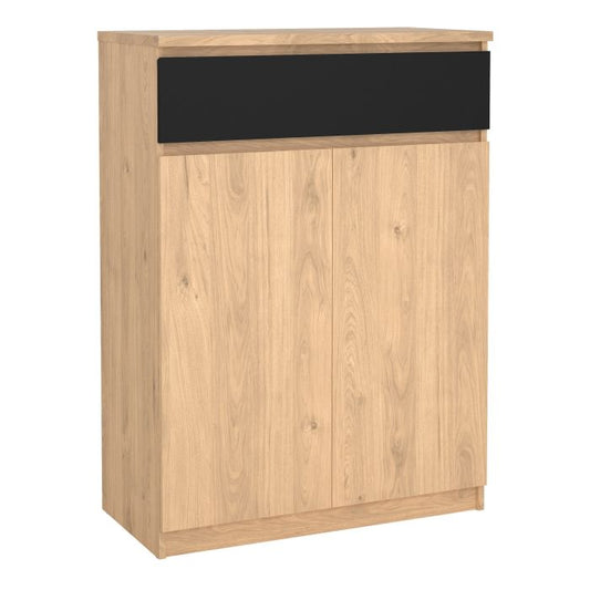 Naia Shoe Cabinet with 2 Doors 1 Drawer in Jackson Hickory Oak and Black