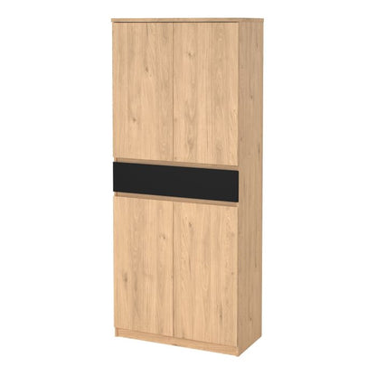 Naia Shoe Cabinet with 4 Doors 1 Drawer in Jackson Hickory Oak and Black