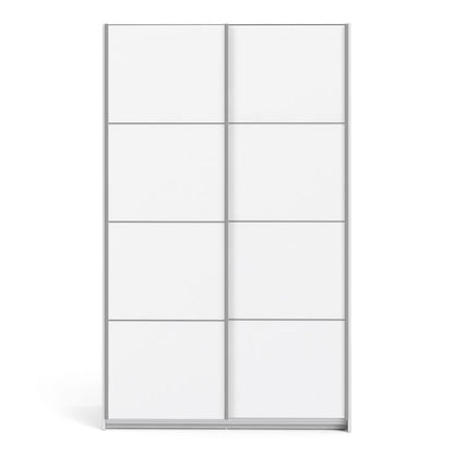 Verona Sliding Wardrobe 120cm in White with White Doors with 5 Shelves