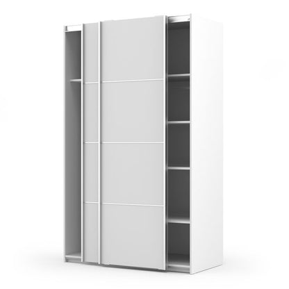 Verona Sliding Wardrobe 120cm in White with White Doors with 5 Shelves