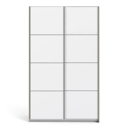 Verona Sliding Wardrobe 120cm in Oak with White Doors with 2 Shelves