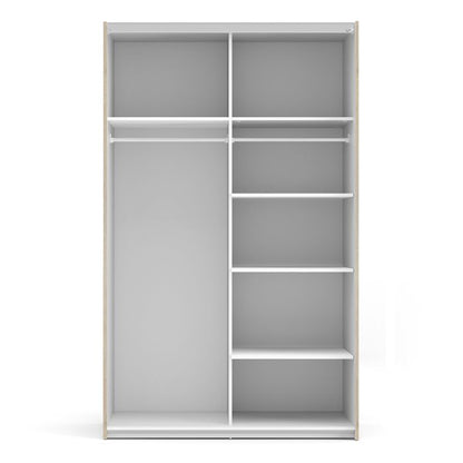 Verona Sliding Wardrobe 120cm in Oak with White Doors with 5 Shelves