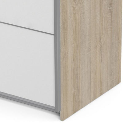 Verona Sliding Wardrobe 120cm in Oak with White Doors with 5 Shelves