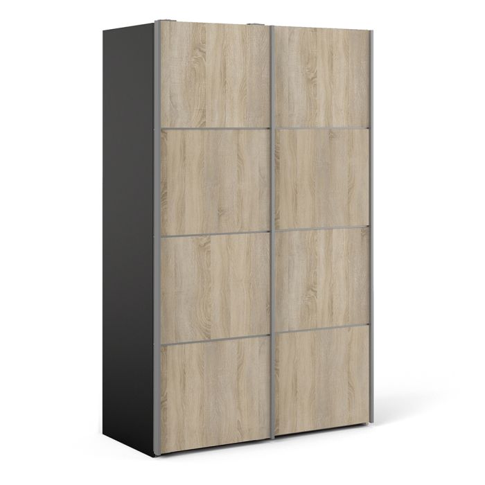 Verona Sliding Wardrobe 120cm in Black Matt with Oak Doors with 2 Shelves