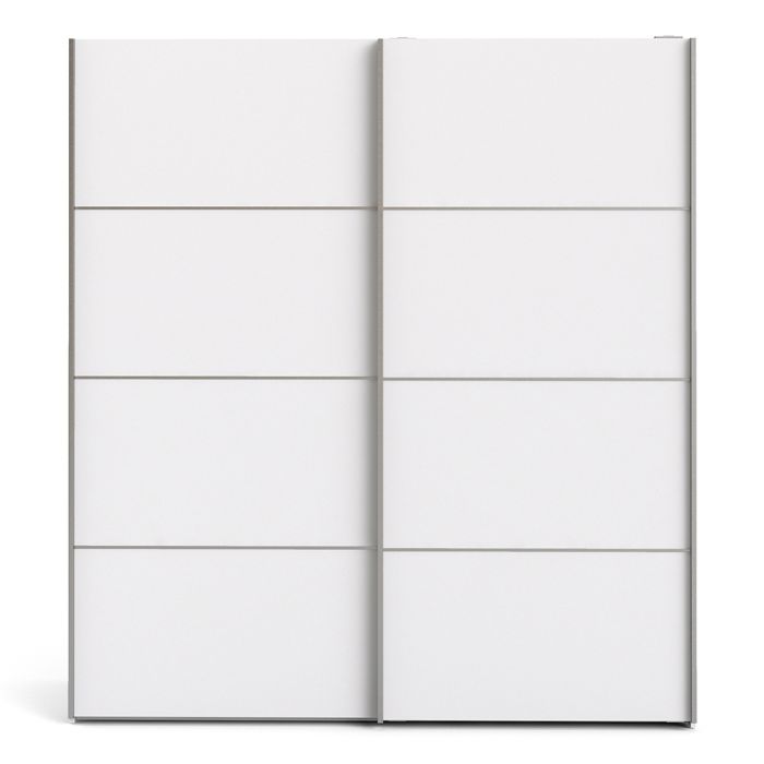 Verona Sliding Wardrobe 180cm in White with White Doors with 2 Shelves