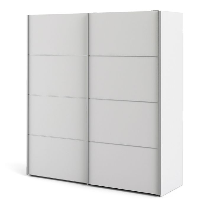 Verona Sliding Wardrobe 180cm in White with White Doors with 2 Shelves