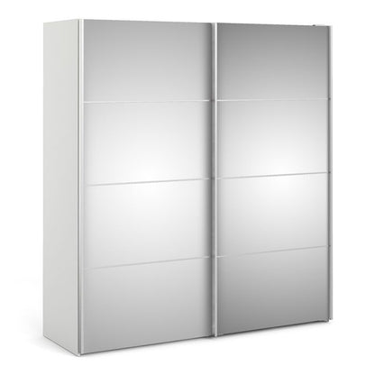 Verona Sliding Wardrobe 180cm in White with Mirror Doors with 2 Shelves