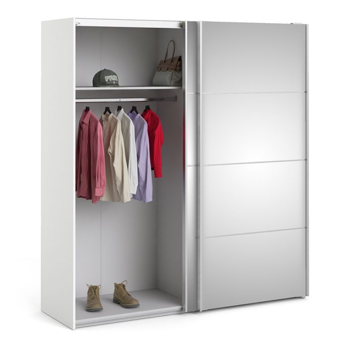 Verona Sliding Wardrobe 180cm in White with Mirror Doors with 2 Shelves