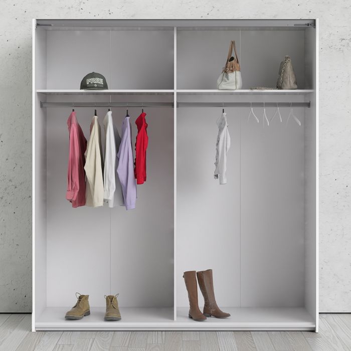 Verona Sliding Wardrobe 180cm in White with Mirror Doors with 2 Shelves