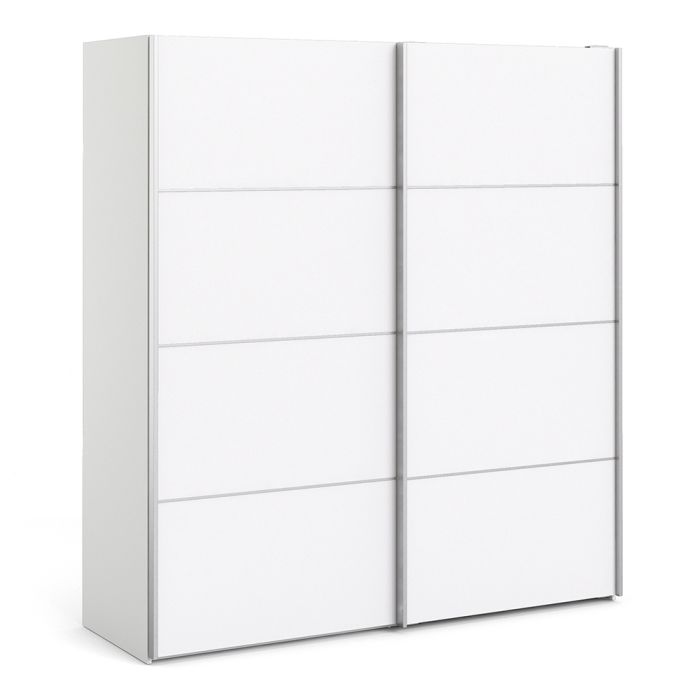 Verona Sliding Wardrobe 180cm in White with White Doors with 5 Shelves