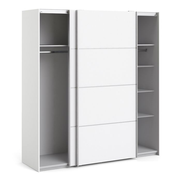 Verona Sliding Wardrobe 180cm in White with White Doors with 5 Shelves