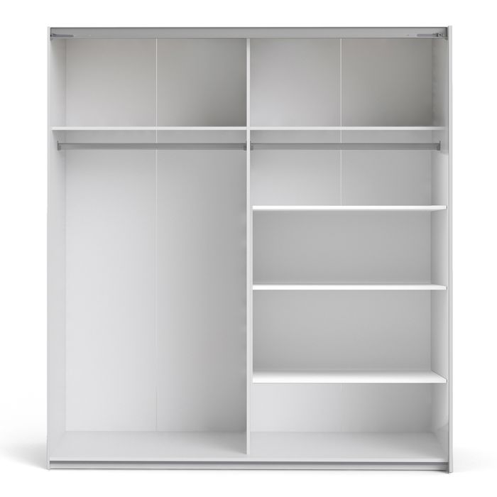 Verona Sliding Wardrobe 180cm in White with White Doors with 5 Shelves