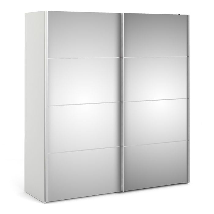 Verona Sliding Wardrobe 180cm in White with Mirror Doors with 5 Shelves