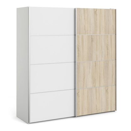 Verona Sliding Wardrobe 180cm in White with White and Oak Doors with 2 Shelves