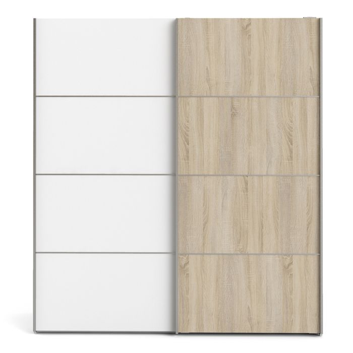 Verona Sliding Wardrobe 180cm in White with White and Oak Doors with 2 Shelves