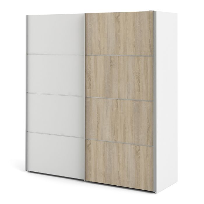 Verona Sliding Wardrobe 180cm in White with White and Oak Doors with 2 Shelves