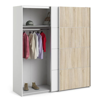 Verona Sliding Wardrobe 180cm in White with White and Oak Doors with 2 Shelves