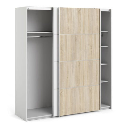 Verona Sliding Wardrobe 180cm in White with White and Oak Doors with 5 Shelves