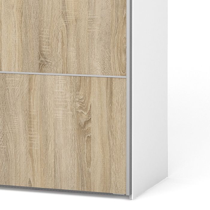 Verona Sliding Wardrobe 180cm in White with White and Oak Doors with 5 Shelves