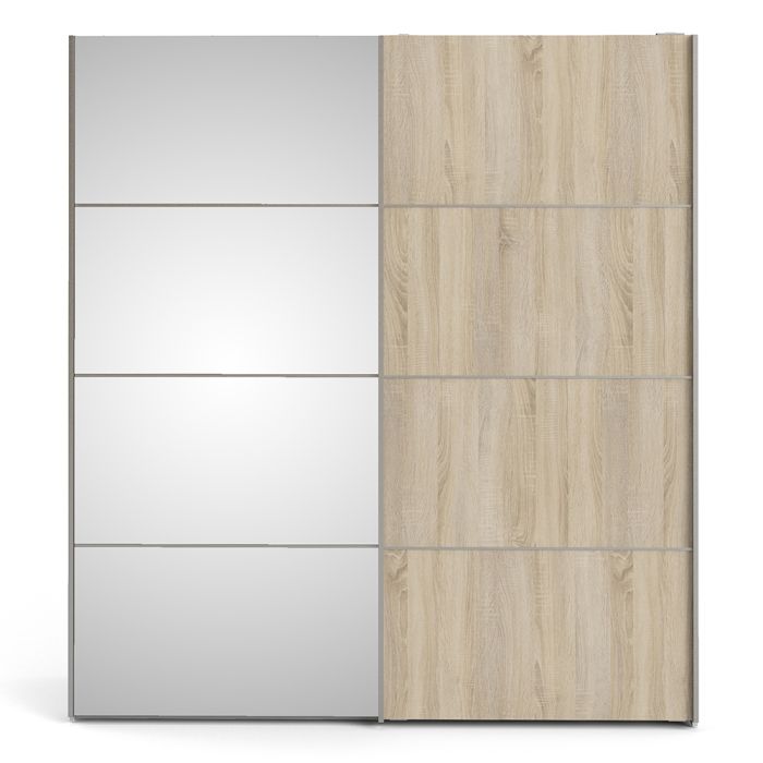 Verona Sliding Wardrobe 180cm in White with Oak and Mirror Doors with 5 Shelves