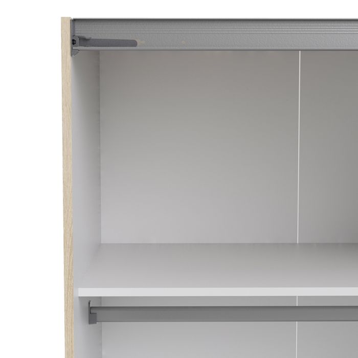 Verona Sliding Wardrobe 180cm in Oak with White Doors with 2 Shelves