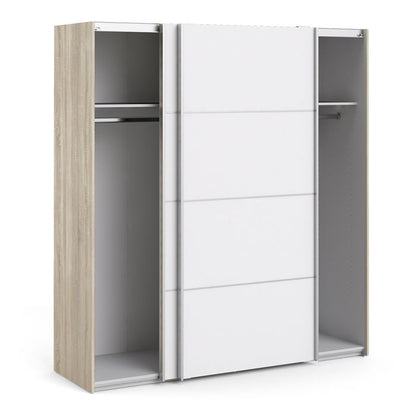 Verona Sliding Wardrobe 180cm in Oak with White Doors with 2 Shelves