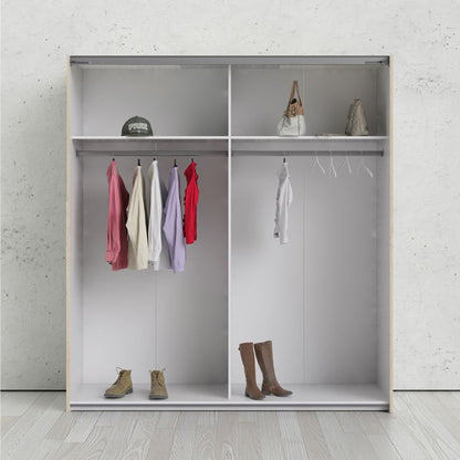 Verona Sliding Wardrobe 180cm in Oak with White Doors with 2 Shelves