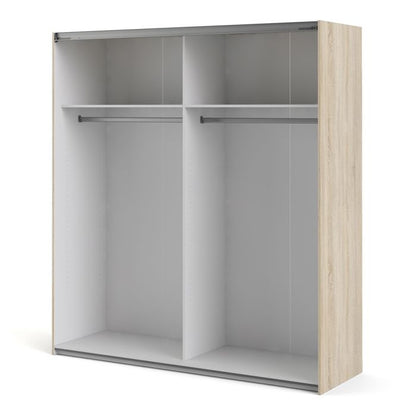 Verona Sliding Wardrobe 180cm in Oak with Oak Doors with 2 Shelves