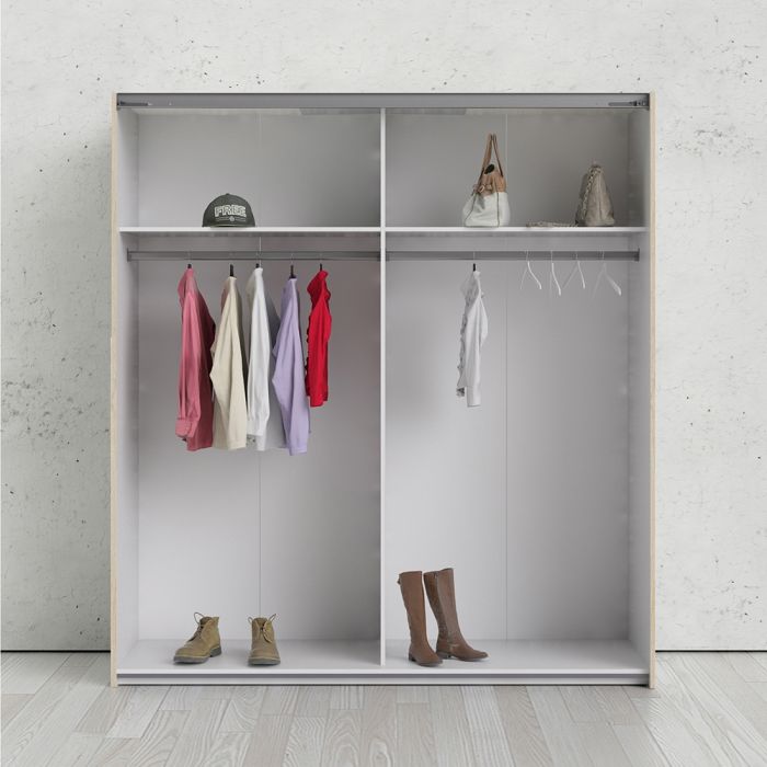 Verona Sliding Wardrobe 180cm in Oak with Mirror Doors with 2 Shelves