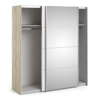 Verona Sliding Wardrobe 180cm in Oak with White and Mirror Doors with 2 Shelves