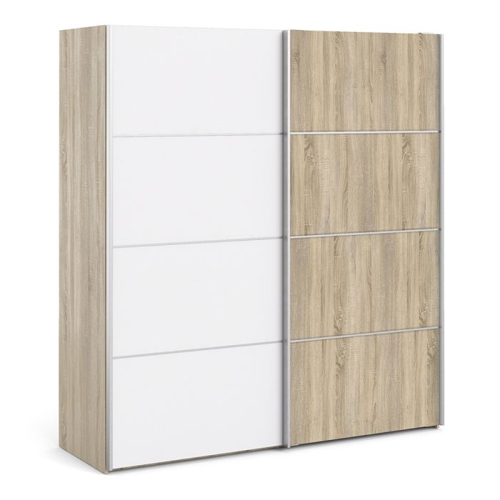 Verona Sliding Wardrobe 180cm in Oak with White and Oak Doors with 2 Shelves