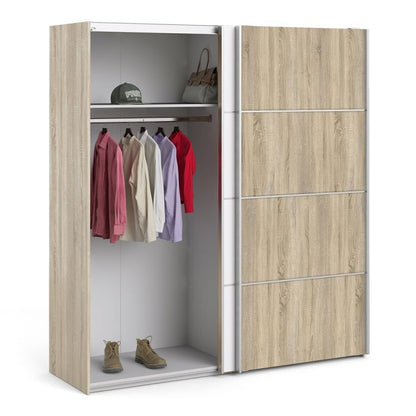 Verona Sliding Wardrobe 180cm in Oak with White and Oak Doors with 2 Shelves