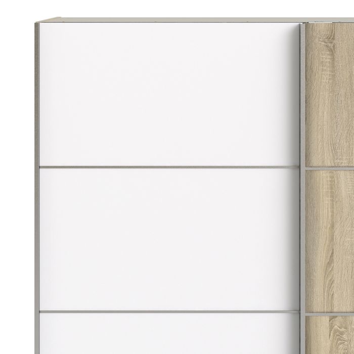 Verona Sliding Wardrobe 180cm in Oak with White and Oak Doors with 2 Shelves