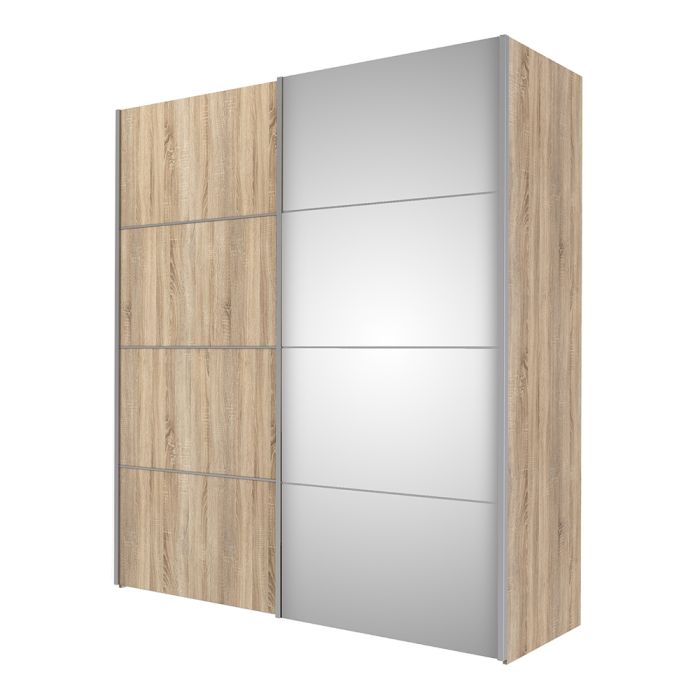 Verona Sliding Wardrobe 180cm in Oak with Oak and Mirror Doors with 2 Shelves