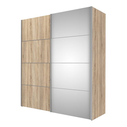 Verona Sliding Wardrobe 180cm in Oak with Oak and Mirror Doors with 2 Shelves