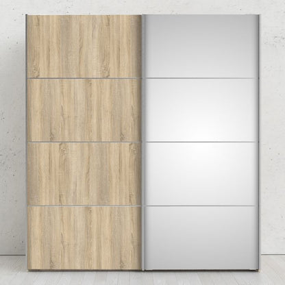 Verona Sliding Wardrobe 180cm in Oak with Oak and Mirror Doors with 2 Shelves