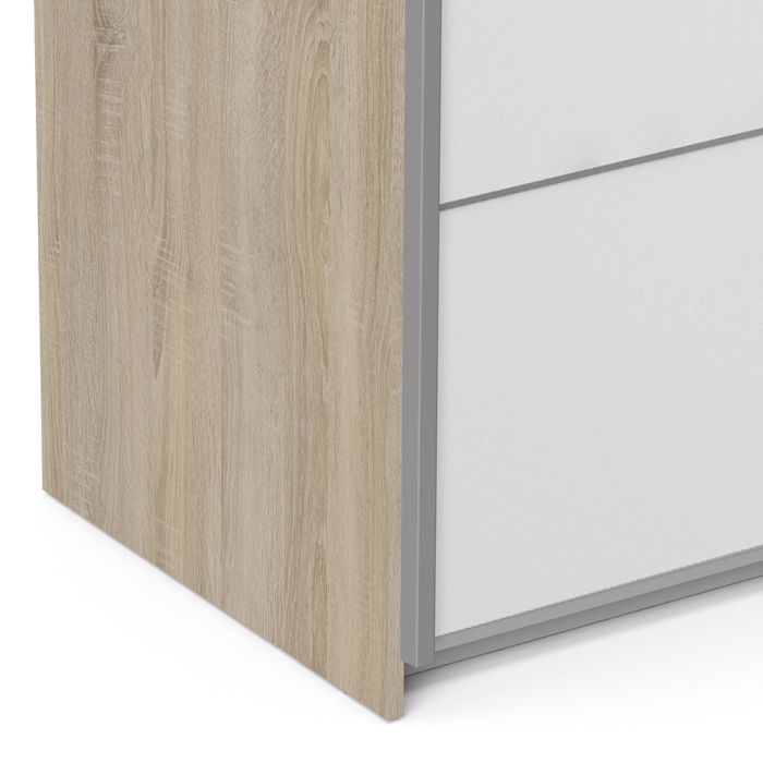 Verona Sliding Wardrobe 180cm in Oak with White Doors with 5 Shelves