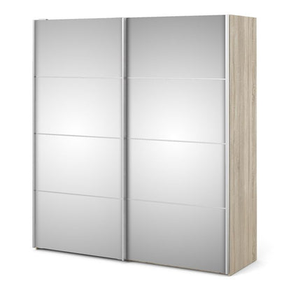 Verona Sliding Wardrobe 180cm in Oak with Mirror Doors with 5 Shelves