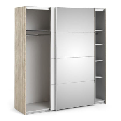 Verona Sliding Wardrobe 180cm in Oak with White and Mirror Doors with 5 Shelves