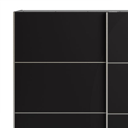 Verona Sliding Wardrobe 180cm in Black Matt with Black Matt Doors with 2 Shelves