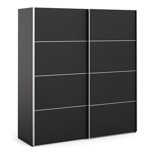 Verona Sliding Wardrobe 180cm in Black Matt with Black Matt Doors with 2 Shelves