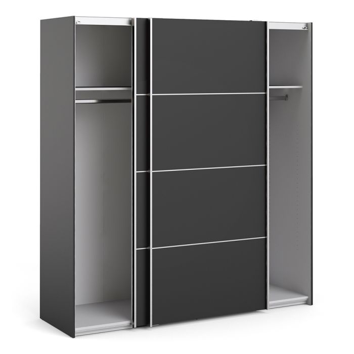 Verona Sliding Wardrobe 180cm in Black Matt with Black Matt Doors with 2 Shelves