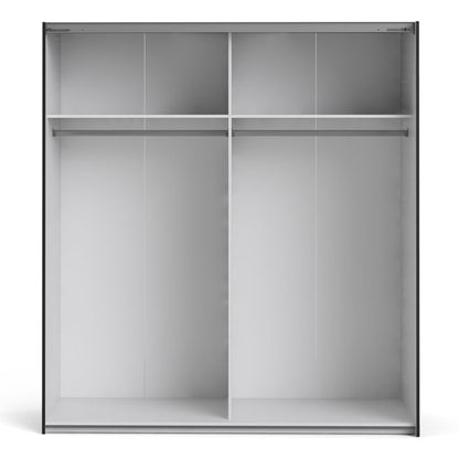 Verona Sliding Wardrobe 180cm in Black Matt with Mirror Doors with 2 Shelves