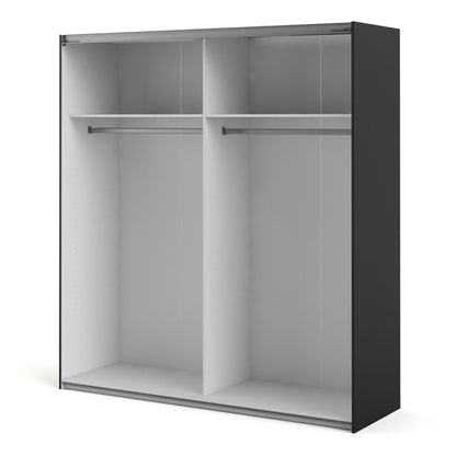 Verona Sliding Wardrobe 180cm in Black Matt with Mirror Doors with 2 Shelves