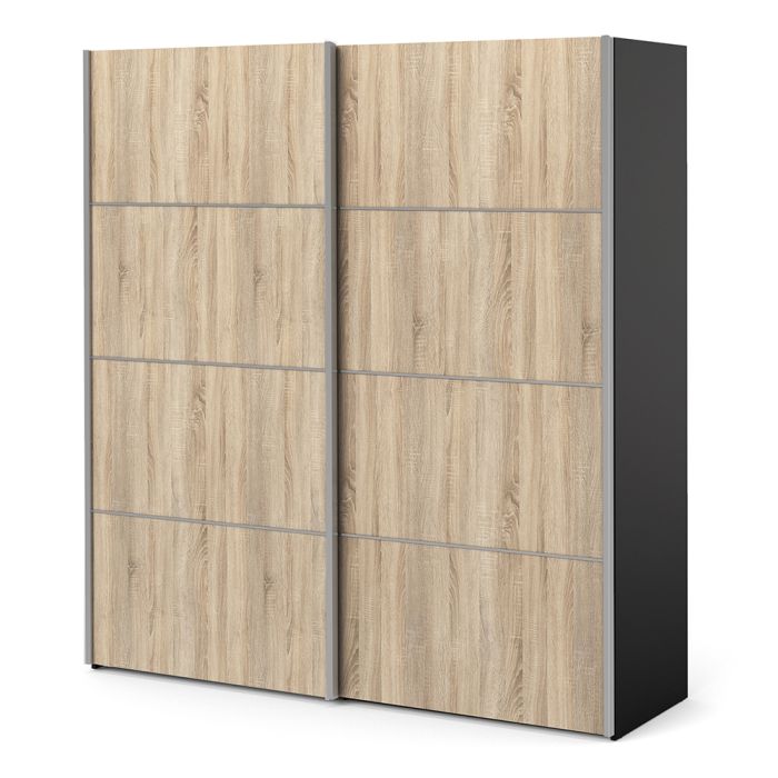 Verona Sliding Wardrobe 180cm in Black Matt with Oak Doors with 2 Shelves