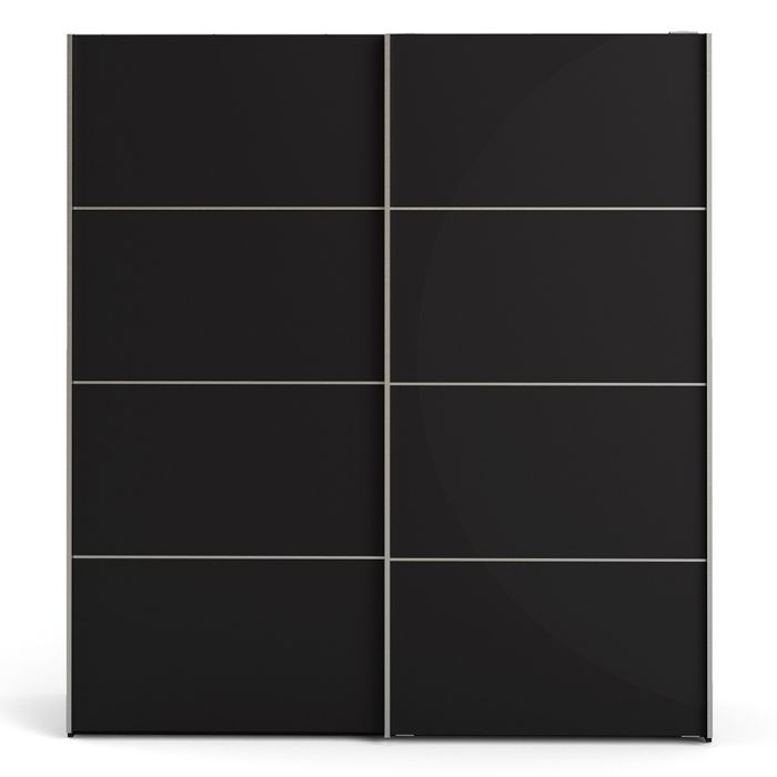 Verona Sliding Wardrobe 180cm in Black Matt with Black Matt Doors with 5 Shelves