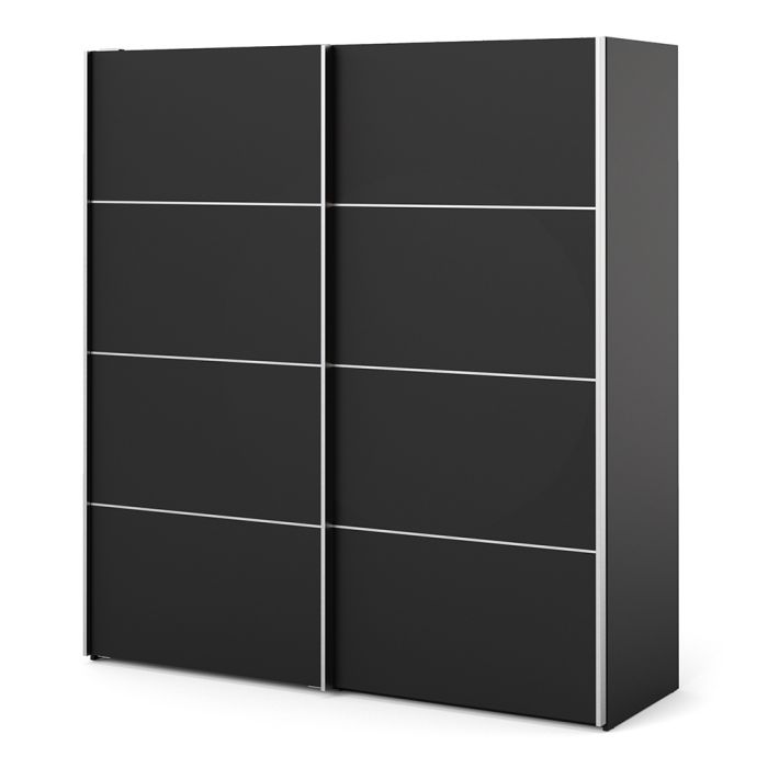 Verona Sliding Wardrobe 180cm in Black Matt with Black Matt Doors with 5 Shelves