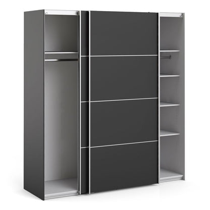 Verona Sliding Wardrobe 180cm in Black Matt with Black Matt Doors with 5 Shelves